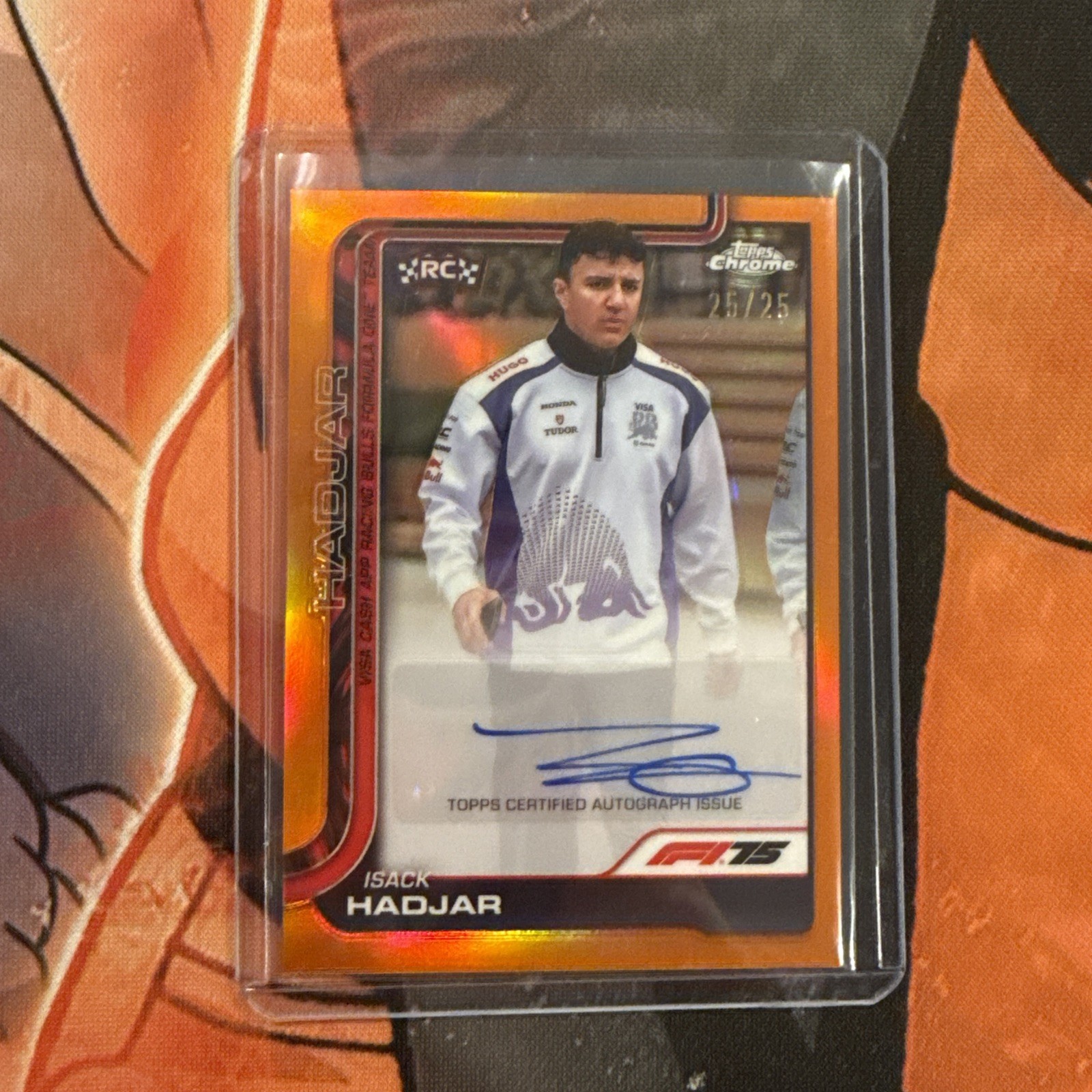 2025 Topps Chrome F1 Isack Hadjar RC Auto Orange Refractor 25/25