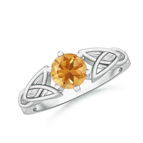 Round Citrine Gemstone Prong Wedding Solitaire Ring Jewelry Sterling Silver