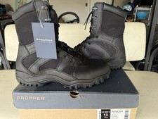 PROPPER Men's Tactical Boots Side Zip Solid Black Duty Boots US 13 Wide