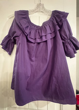 Vintage Malco Modes Purple Ruffle Blouse M Made USA Square Dance Prairie Western