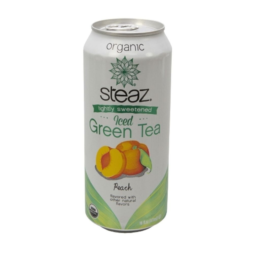 Steaz Organic Lightly Sweetened Peach Iced Green Tea - 12 Cans - 16 Oz/Can