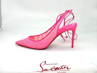 Christian Louboutin LACE UP KATE 85 Satin Heels Pumps Shoes Fluo