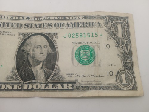 One Dollar Bill Star Note 2017 J02581515* 1$ - Picture 3 of 9