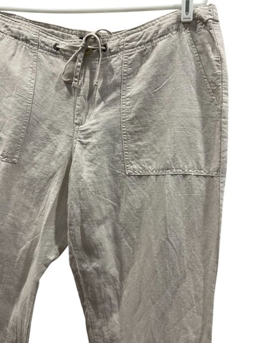 Gap Wide Leg Linen Pant Trouser 12 Beige Flax Casual Resort Lounge Comfy Coastal - Picture 2 of 11