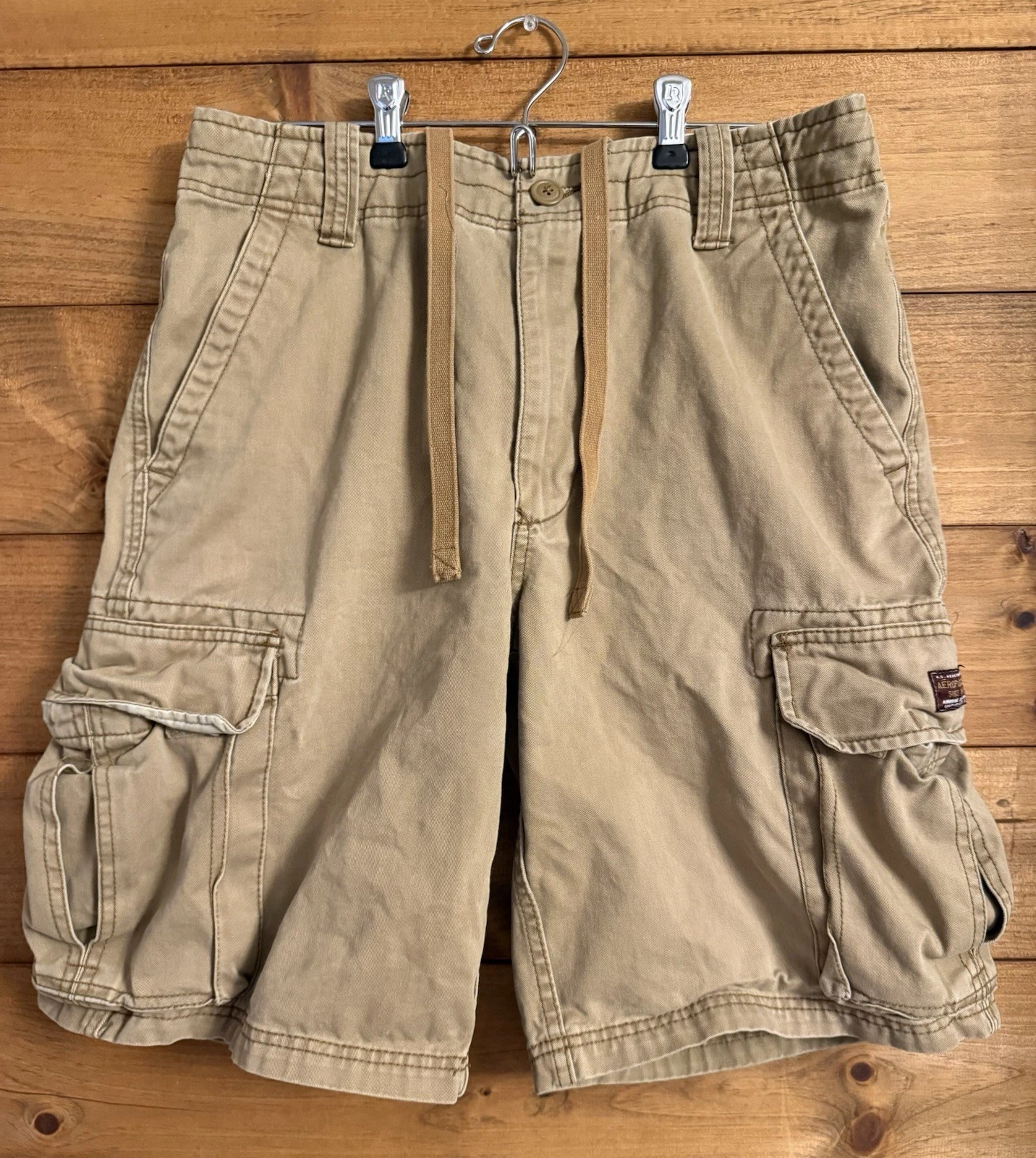 Aeropostale Cargo Shorts Mens 33 Tan Biege Casual Chino Paratrooper Military Y2K