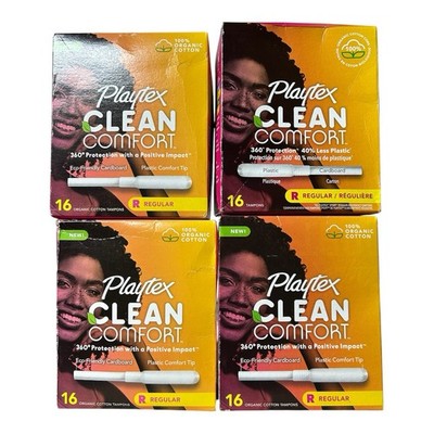4 Playtex Clean Comfort Organic Regular Absorbency Tampons-Unscented 16Ct DENTED