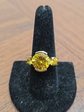 925 STERLING SILVER VERMEIL YELLOW 3 CZ RING SIZE 7.75 260209-2