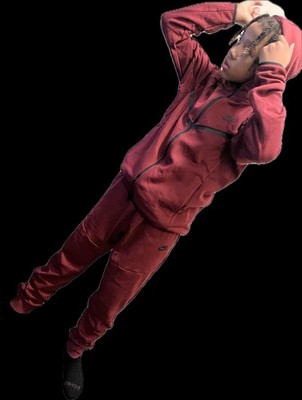 Medium Nike Tech Fleece Tracksuit Men Burgundy Red Full Zip Hoodie Jogger Set