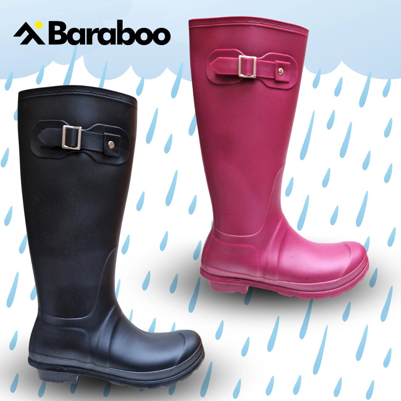 Womens Tall Wellington Boots Waterproof Rain Snow Riding Buckle Winter Grip