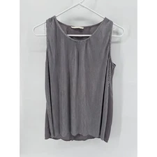 Elodie Womens M Grey Pleated Sheer Split Back Tank Top Sleeveless