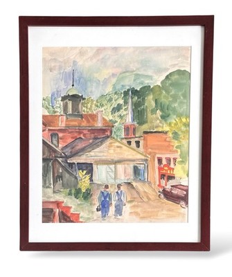 American School 1937 Watercolor Painting Men Going to Work