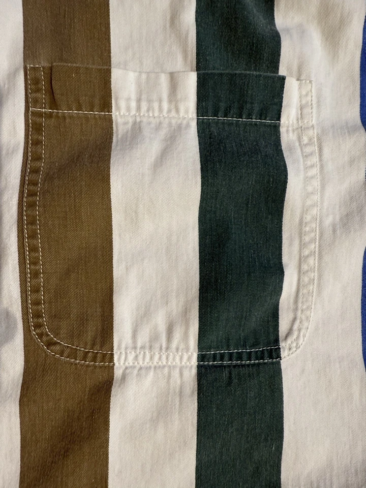 Винтажная бокс-офисная рубашка 3XL смелая полоса саржа джинсовый вид кнопка спереди 90-е винтажная - Изображение 3 из 4