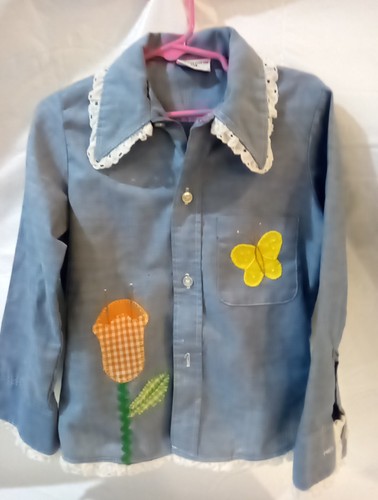 Camisa vintage años 70 Ely Chambray niñas apliques a mano 6 - Imagen 3 de 8