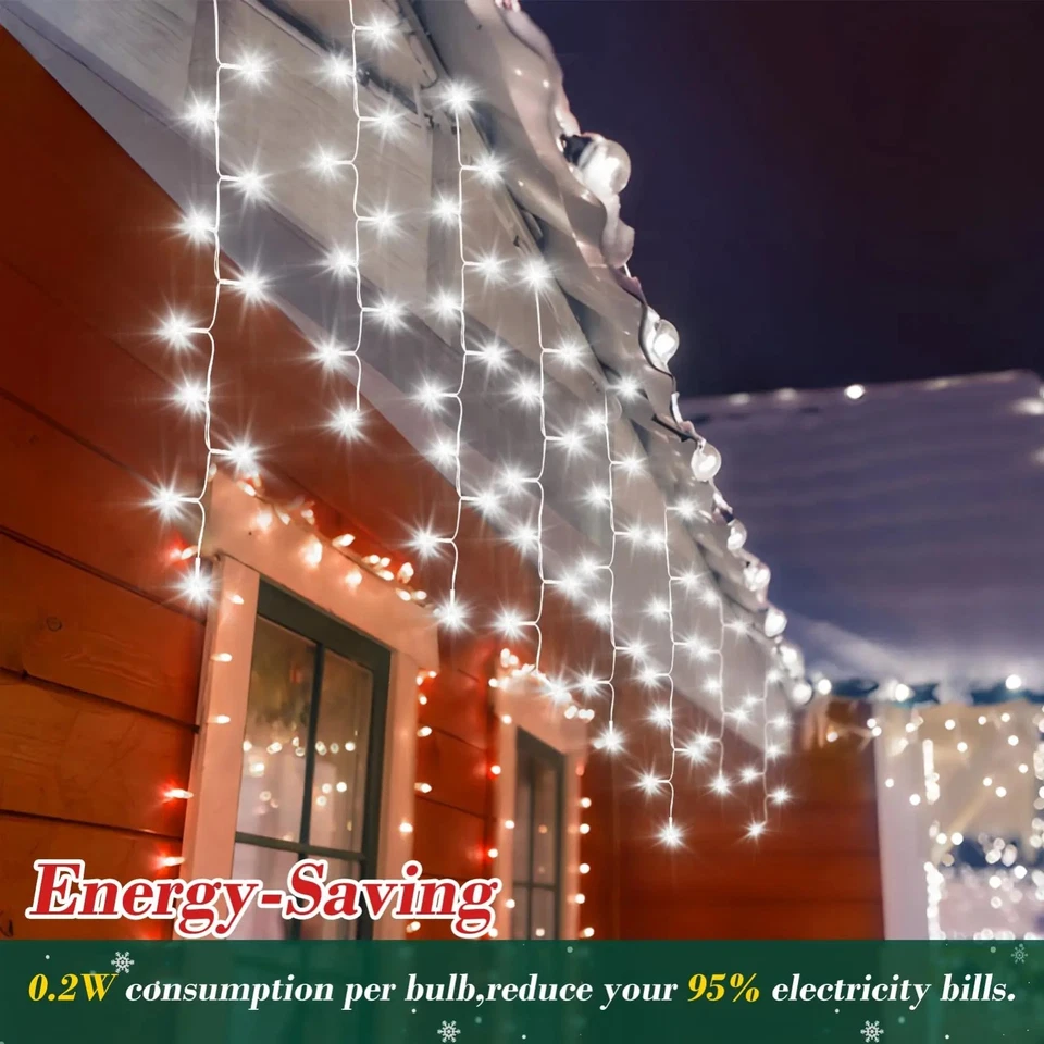 3.5/7.5M Curtain Icicle Lights Wedding Party LED Fairy Christmas Indoor Outdoor - Image 4 of 4