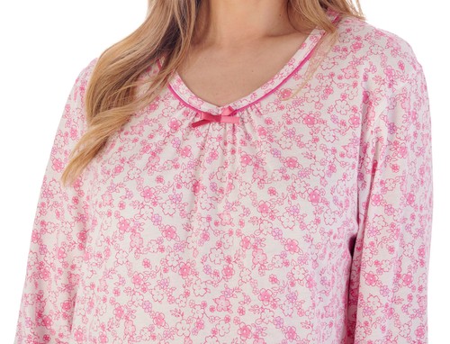 Nightdress Womens Slenderella Long Sleeve Floral Jersey Cotton Nightgown Nighty - Picture 33 of 37
