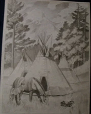 * TRI CHEM 2401 TEEPEE HORSES COLT CAMPFIRE WARRIOR Liquid Embroidery Picture