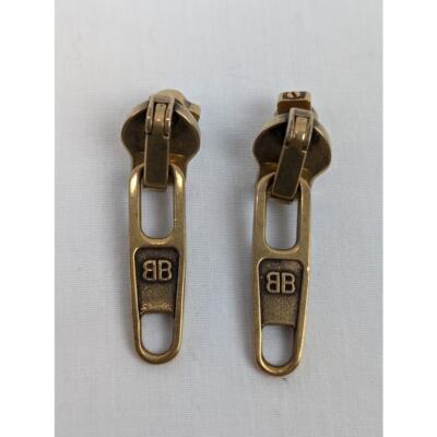 Balenciaga Women's Zip Earrings in Brass - Antique Gold BNWB One