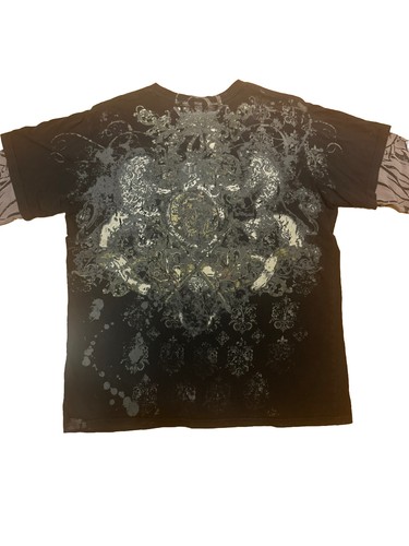 Brad Butter™️ Vintage Long Sleeve Black & Grey Tribal Skull Crest Thermal TShirt - Picture 8 of 11
