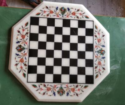 18'' white chess game marble table top home decor inlay malachite