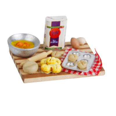 1:12 Puppenhaus Miniatur Bäckerei Küche Essen Backen Eier Milch Brot auf Karton