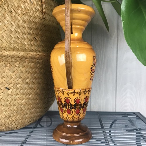 Vintage Hand Carved Wooden Vase Mid Century Modern Home Decor - Picture 4 of 9