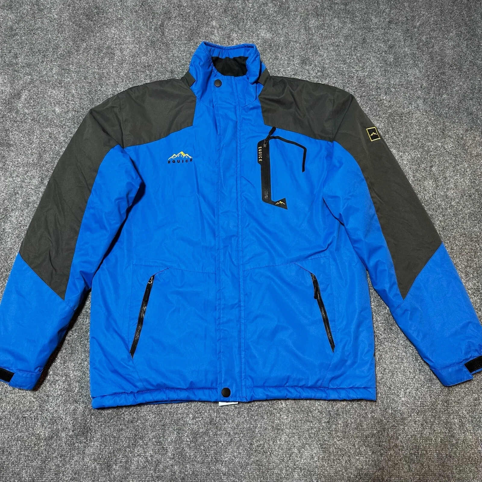 Equick Jacket Mens Medium Blue Full Zip Waterproof Breathable Pockets Outdoors
