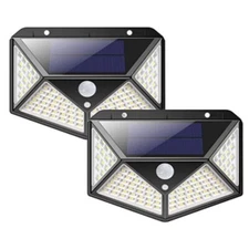 Solar Power 100 LED Lights PIR Motion Sensor Outdoor Security Lamp Wall 2PCS