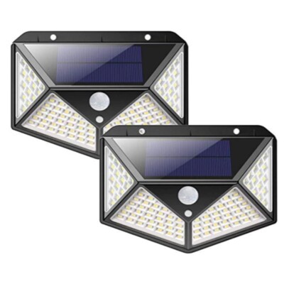Solar Power 100 LED Lights PIR Motion Sensor Outdoor Security Lamp Wall 2PCS