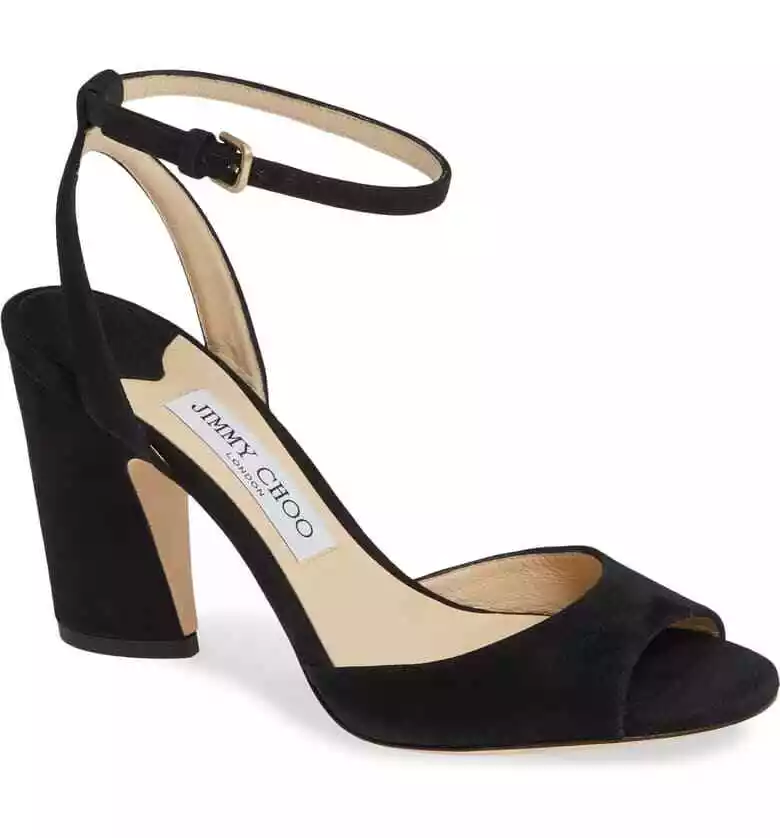 Jimmy Choo Miranda 85 Black Suede Sandals Heels Women 37.5 Sue 191 US 7.5