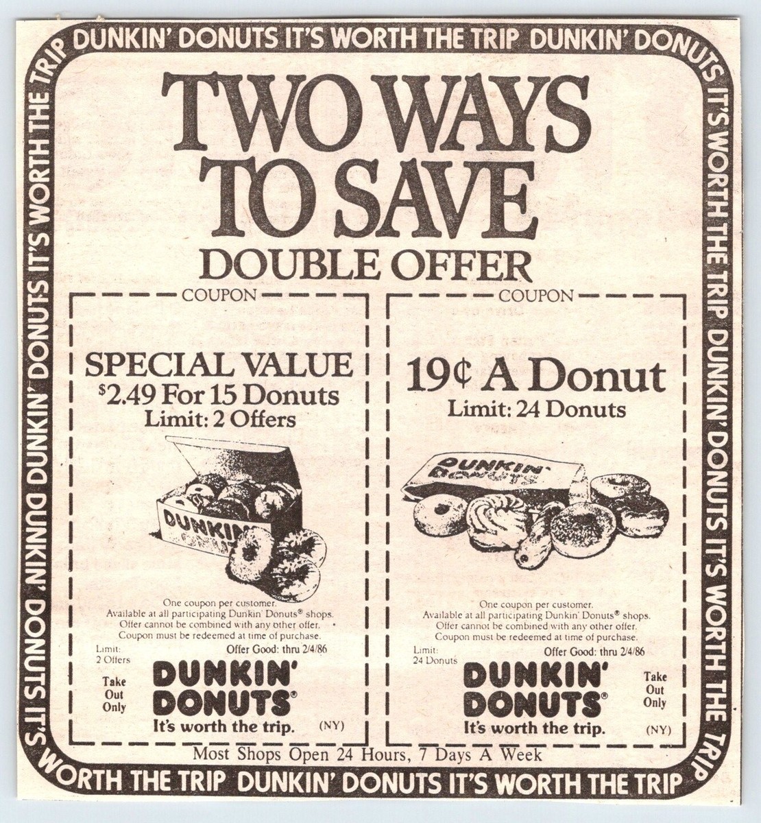 1986 TWO WAYS TO SAVE DUNKIN' DONUTS Vintage 6
