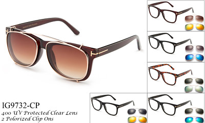 Black Square Clear Lens Glasses with two Clip Ons Flash Interchangable Lenses 