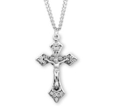 Swirl detailed Sterling Silver Crucifix 2.1" x 1.3"  24" Chain