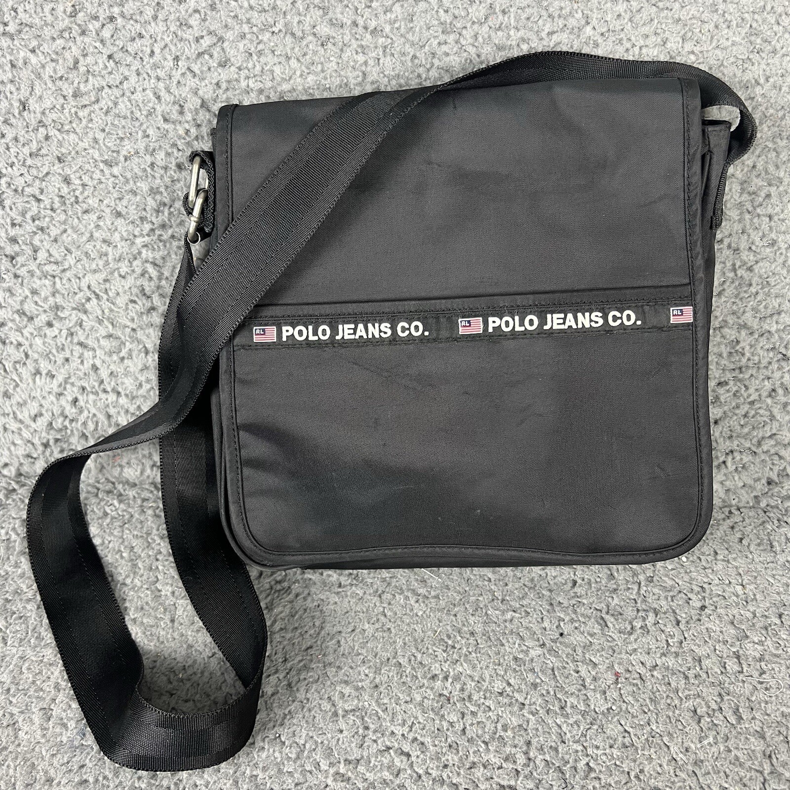 VTG 90s Polo Jeans Co Ralph Lauren Black Adjustable Strap Messenger Bag/Purse