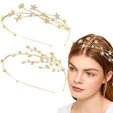 2 Pcs Gold Rhinestone Alloy Five-pointed Star Headbands Bridal Hair Style 2