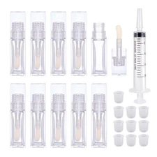 10 Pack Lip Gloss Tubes with Big Wand Empty 10ML 0.34 Oz Transparent Square P...
