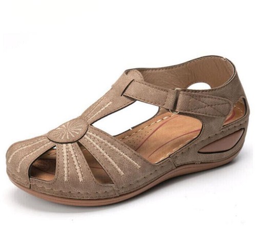 Sandalias de cuña con plataforma para mujer Verano Damas Punta redonda Gancho y bucle Zapatos informales - Imagen 18 de 22
