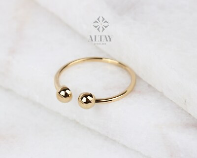14K Gold offener Ring, dünner Stapel Manschettenring, verstellbar zierlicher Freundschaftsring