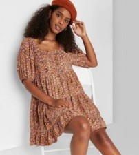 Wild Fable Women's Puff Short-sleeve floral Boho mini dress Size Small