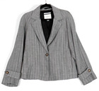 <!--F#f_0-->Trenery Womens Jacket Size 8 Black White Herringbone Linen Lyocell Wool Smock<!--F/-->