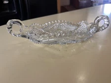 American Brilliant Period Cut Glass 2 handles bowl ABP Hobstar Fan diamond cut