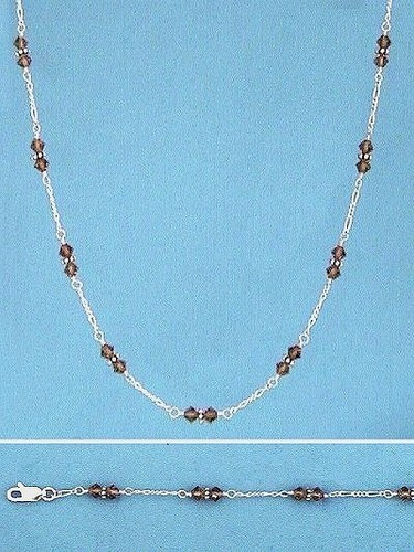 N080 Set Collana Bracciale Argento Sterling Pietra Colore Topazio 16,5" Nuovo Massiccio 925 - Foto 2 di 3