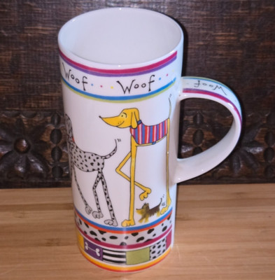 Tasse ~ Katzen ~ Woof ~ Hund Bone China ~ bunt & weiß ~ von Rachel Ellen 2003