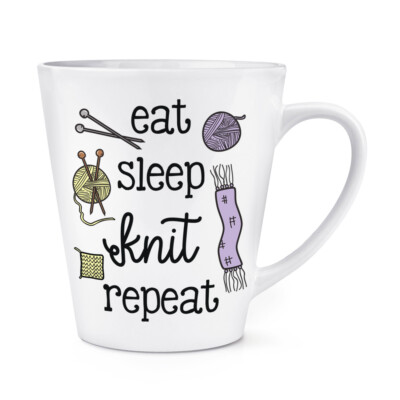Eat Sleep Gestrickt Dupliziert 341ml Latte Becher Tasse Scherz Mum Freundin Best