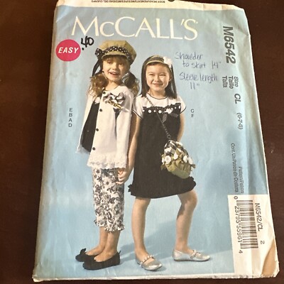McCalls Pattern M6542 Girls EZ Cardigan Top,Dress Pants Hat