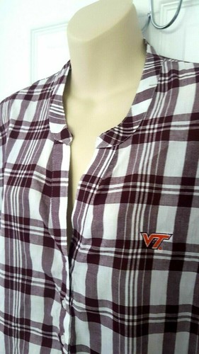 Virginia Tech Hokies Womens Top Size Large Plaid Short Sleeve Blouse New - Picture 2 of 6