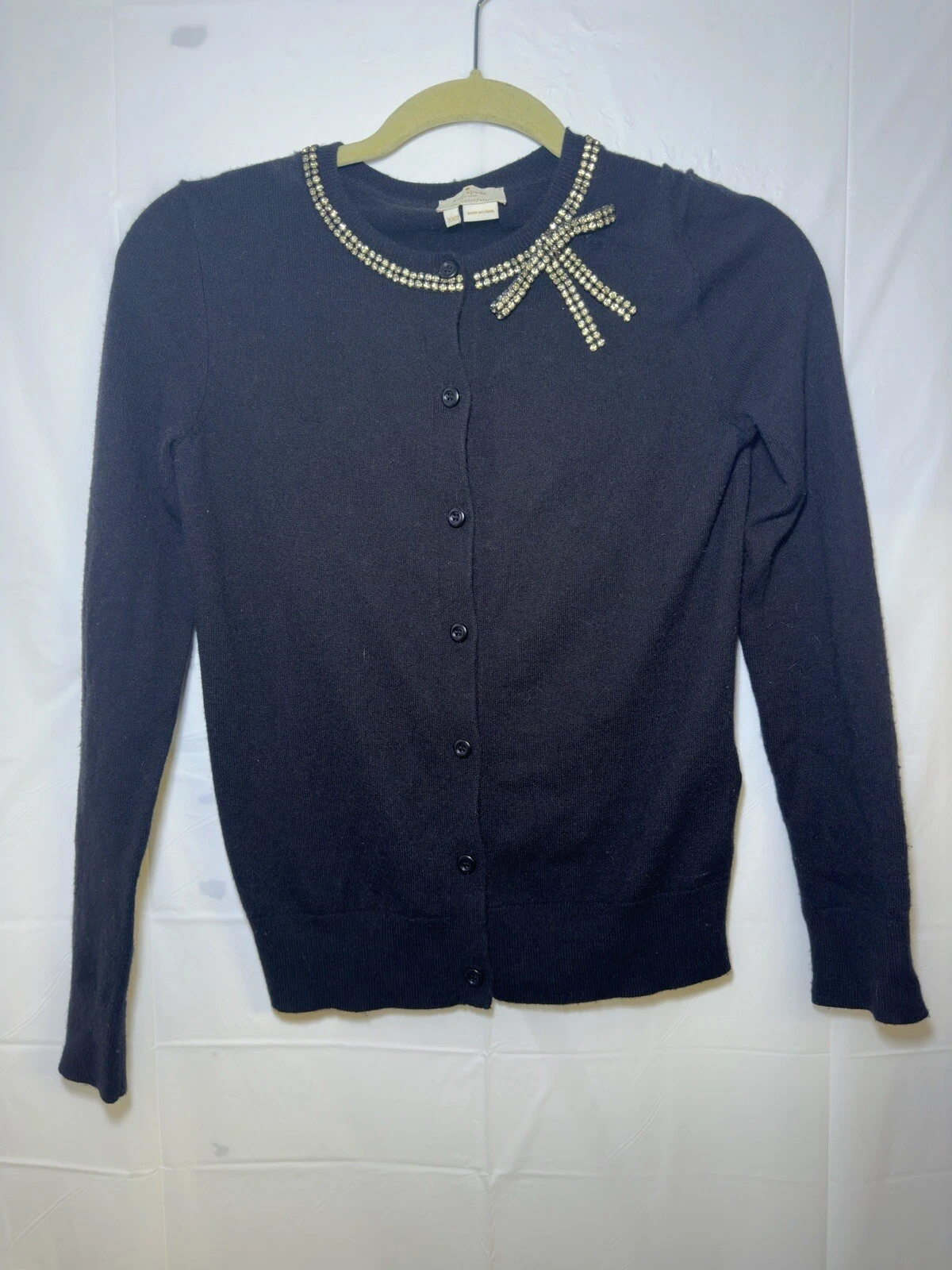 $258 KATE SPADE cardigan impreziosito da fiocco nero TAGLIA XXS con bottoni #10