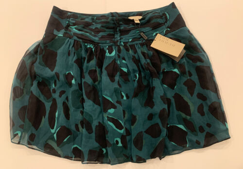 BURBERRY BRIT Abstract Print Silk MINI SKIRT Teal Green NWT US Sz 14