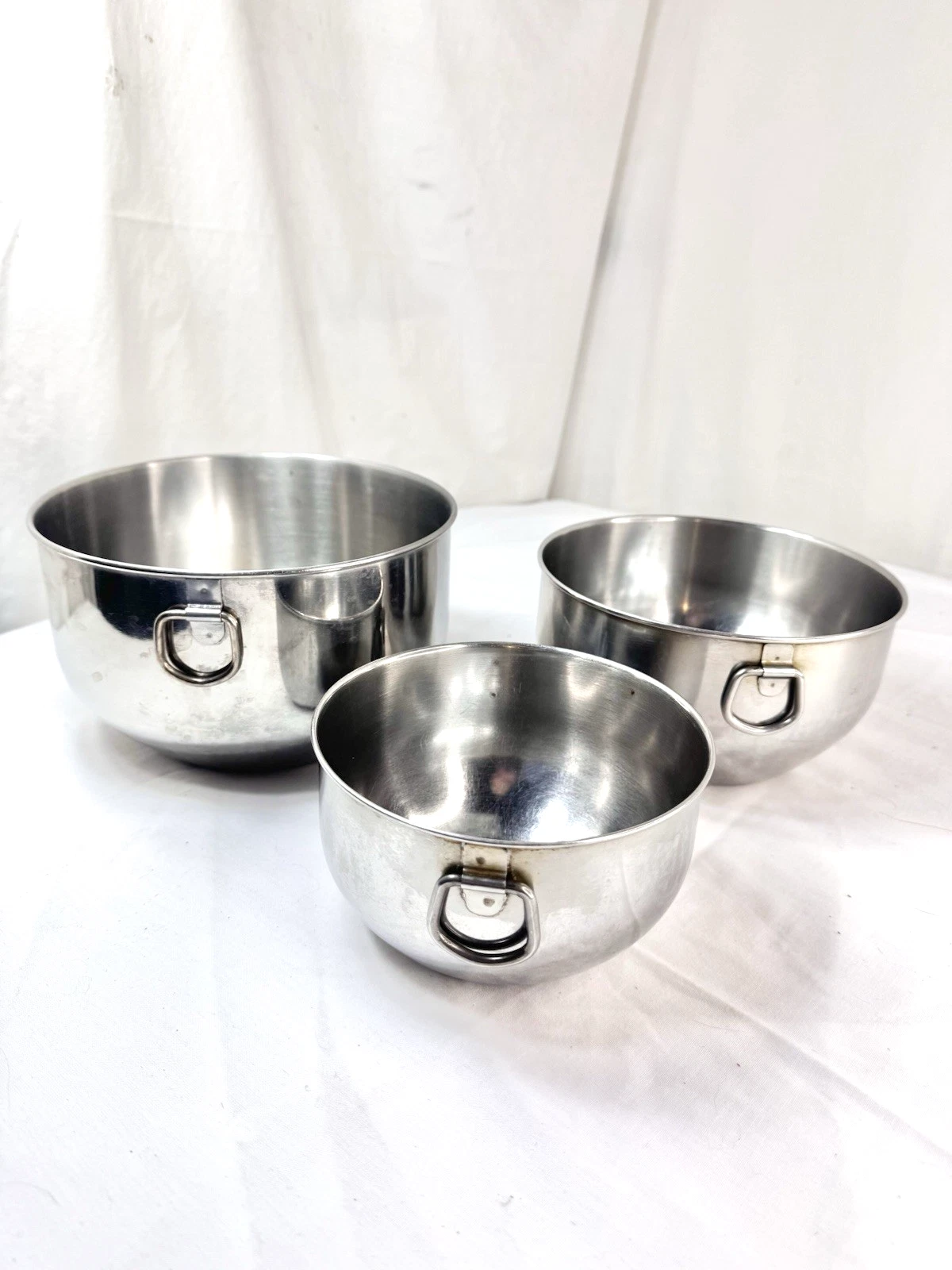 3 Farberware Mixing Bowls Nesting Batter 2 Thumb Rings Handles Stainless Steel