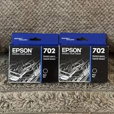 (QTY. 2) Genuine Epson 702 Black Ink Cartridge T702120 07/27 NEW SEALED