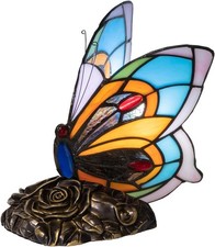 Vintage Tiffany Style Butterfly Table Lamp Bedroom LED Stained Glass Desk Light